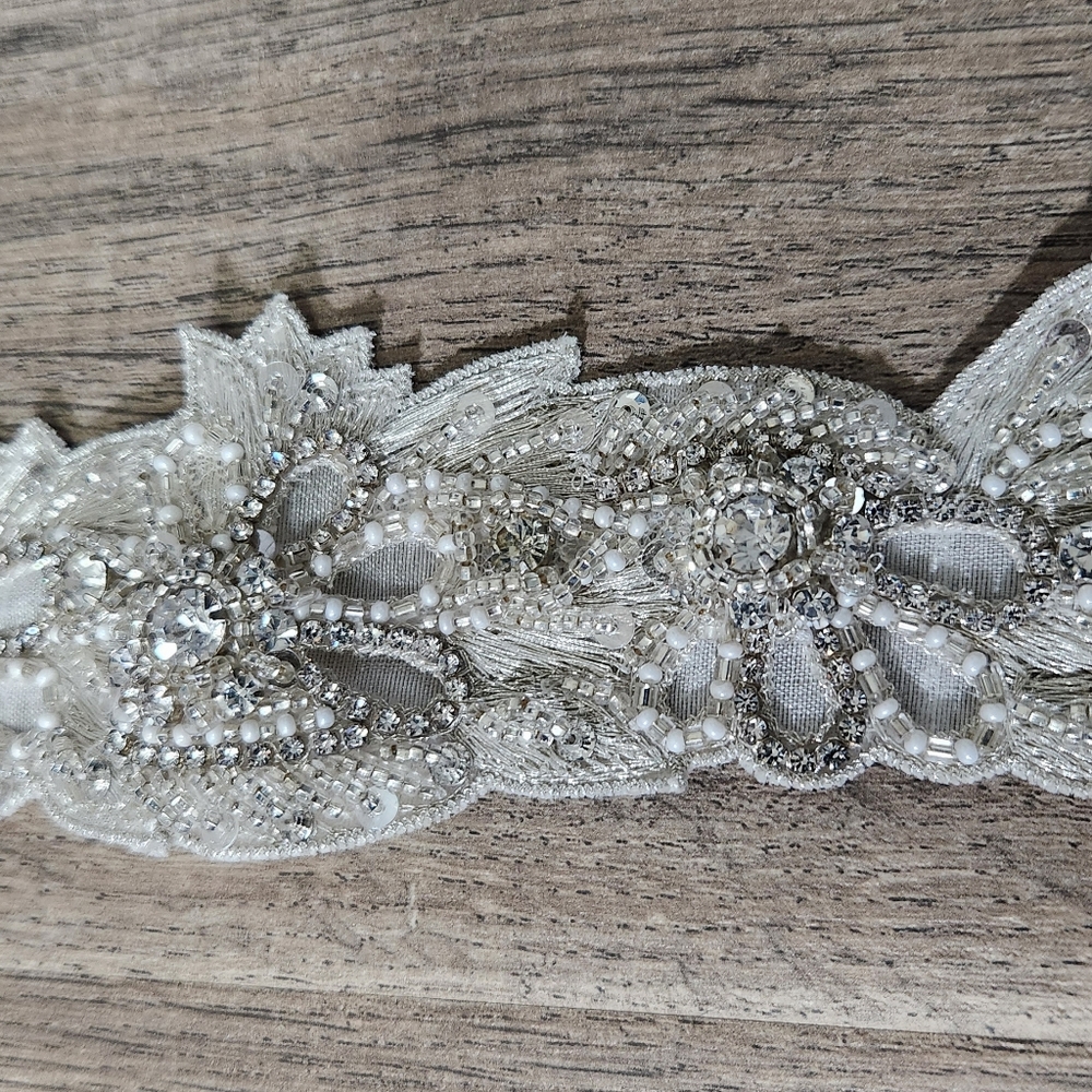 EUC Bridal Sash Belt Rhinestone Crystal Beads - 52" long